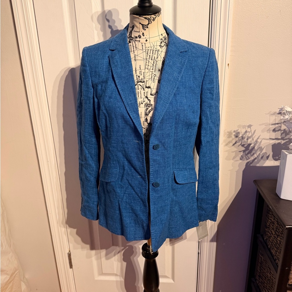 NWT Alfani 100% Linen Vintage Single Breasted pinstriped vibrant tailored 8